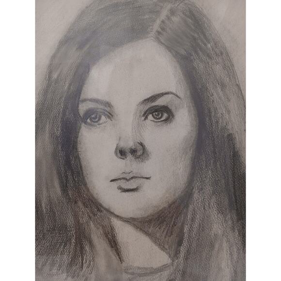 50s Beautiful Lady Portrait Pencil Drawn Original Drawing Art GLASS Lana Del Rey